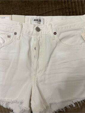 Agolde White Frayed Hem Denim Shorts
